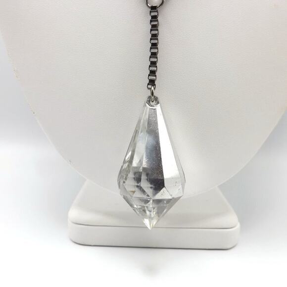 Chico's Long Acrylic Beaded Necklace, Square Chain, Filigree End Caps, 33 Inches - Picture 2 of 9